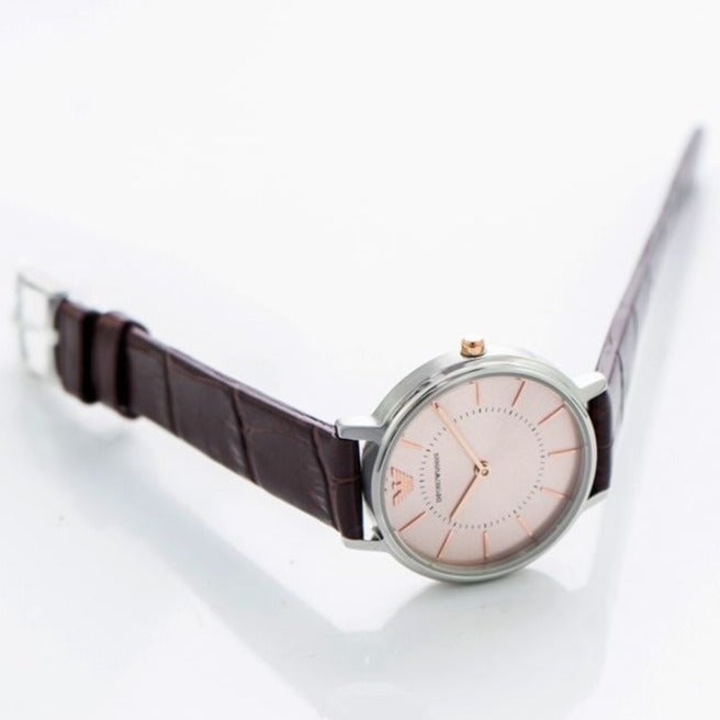 Emporio Armani Dress Quartz Silver Dial Brown Leather Strap Watch For Women - AR11063 - Image 7